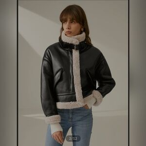 Commense Sherpa Lined Shearling Leather Flight Jacket in XL